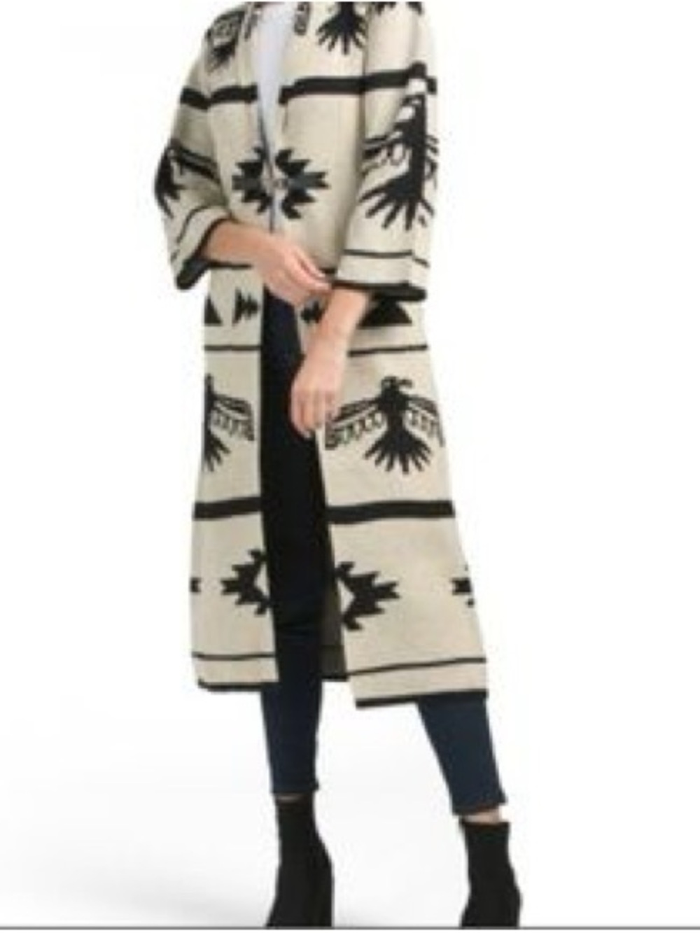 Vertigo Paris Cream and Black Aztec-Print Long Open Cardigan